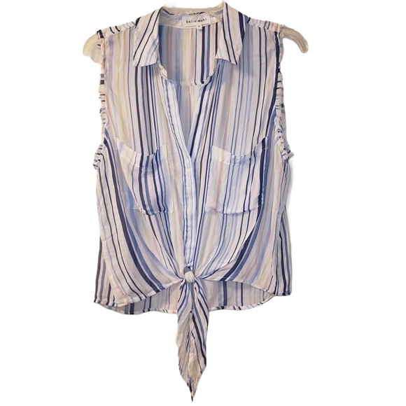 Bella Dahl Striped Tie Front Tank Top Size Medium - Picture 2 of 11